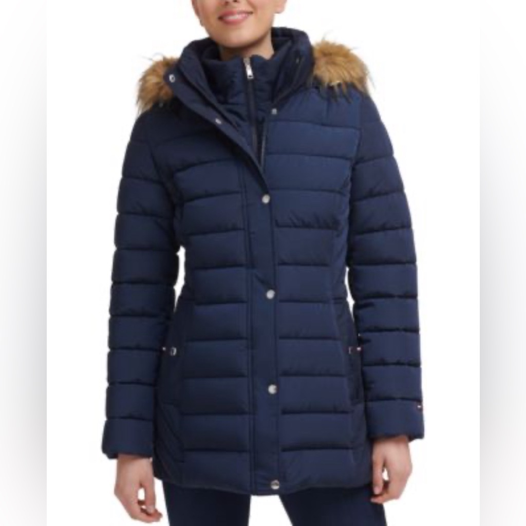 Tommy Hilfiger Puffer Jacket With Faux Fur Trim Size Medium